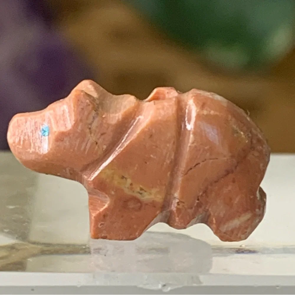 Native American Style Zuni Bear Fetish Bead Hand Carved Stone Drilled Animal .8
